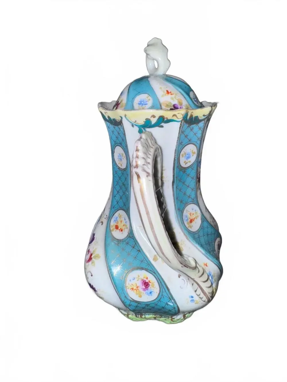 Vintage Porcelain Floral Teapot with Turquoise and Gold Accents